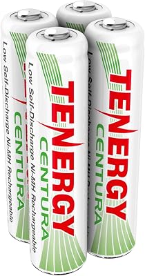 Tenergy Centura AAA NIMH Rechargeable Battery, 800mAh Low Self-Discharge Triple A Battery, 4 Pack