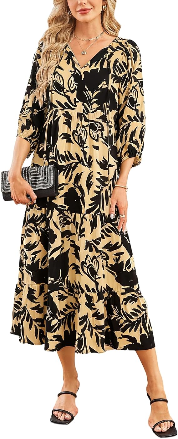 Bluetime Women 3/4 Sleeve Summer Maxi Dress