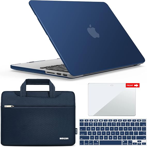 IBENZER Compatible with MacBook Pro 13 Inch Case 2015 2014 2013 end 2012 A1502 A1425, Hard Shell Case with Bag & Keyboard Cover & Screen Film for Old Version Mac Pro Retina 13, Navy Blue, R13-NVBL+3SP