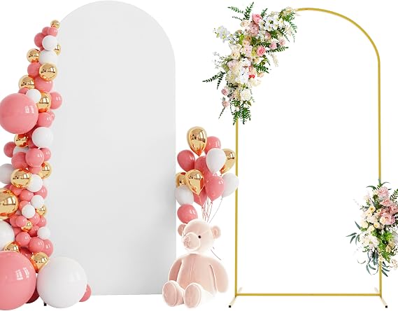 Wokceer Arch Backdrop Stand and 7.2FT Wedding Arch Cover Bundle for Wedding Ceremony Birthday Party White