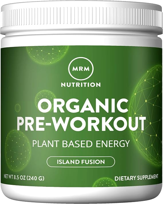 MRM Nutrition Organic Pre-Workout Powder - Women & Men, 150 mg Natural Caffeine & Adaptogens, Pure Energy, Focus & Blood Flow, Vegan, Certified Organic, Non-GMO - 20 Servings, Island Fusion Flavor