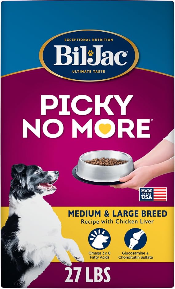 Bil-Jac Picky No More Dry Dog Food for Medium & Large Breeds | 27 lb | Made with Fresh Chicken & Chicken Liver to Tempt Picky Eaters, with Probiotics for Digestion & Nutrients for Everyday Health