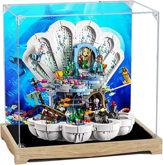 Acrylic Display Case for Lego 43225 Ariel's Palace Building Set Dustproof Display Box, Display Box Compatible with Lego 43225-Only Display case (Natural Wood Color Base)
