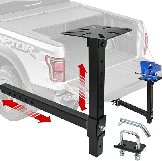 Heavy Duty Hitch Vise Mount Plate, Adjustable Height Vise Holder for 2-Inch Receiver, Portable Bench Vise Stand for Truck, Welding, Field Repairs, Metal Workstation Adapter