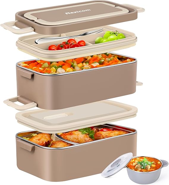Stainless Steel Lunch Box for Kids and Adult, Two Layer 2 L Capacity Leak-Proof Bento Box for Kids, Lunch Containers for Women School Office with Stainless Steel Soup Bowl Spoon and Fork