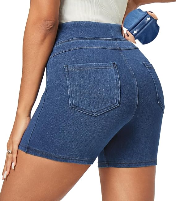 Stretchy Jean Shorts Womens Denim Shorts High Waisted Pull On Jorts Pockets