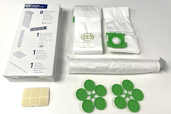 SEBO 5828AM Service Box with Sealing Strip for X Series (Not X7 or X8) Vacuum with 8 Filter Bags, Exhaust Filter, Electrostatic Microfilter and Sealing Strip