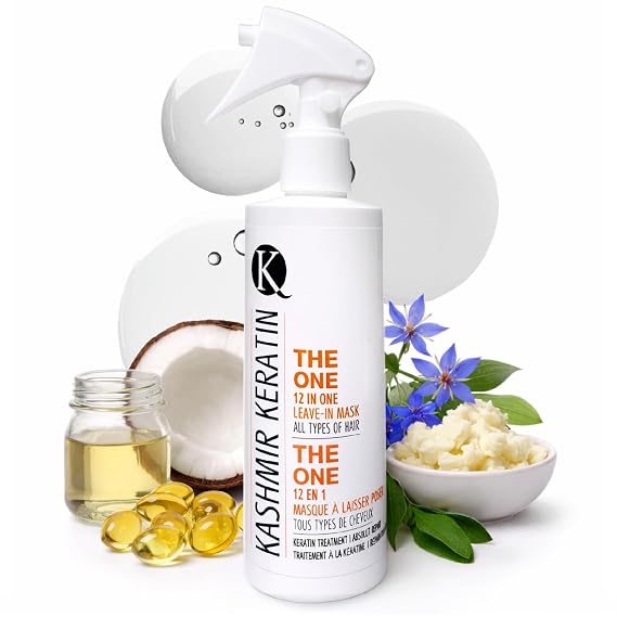 Kashmir Keratin THE ONE Leave In Conditioner 12-in-1 Hair Treatment Spray (8 Fl Oz) detangles, Smooths Frizz, Adds Shine & Hydration for Dry Damaged Hair, Lightweight Keratin Care for All Hair Types