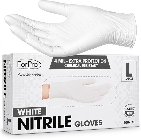 ForPro Disposable Nitrile Gloves, Chemical Resistant, Powder-Free, Latex-Free, Non-Sterile, Food Safe, 4 Mil