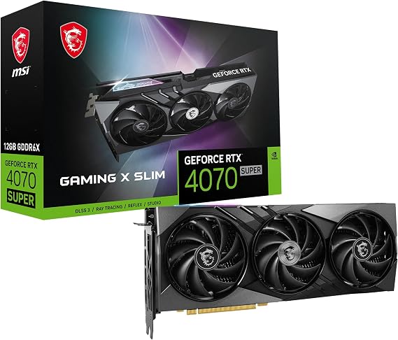 MSI Gaming RTX 4070 Super 12G Gaming X Slim Graphics Card NVIDIA RTX 4070 Super, 192-Bit, Boost Clock: 2655MHz 12GB GDRR6X 21Gbps HDMI/DP Ada Lovelace Architecture