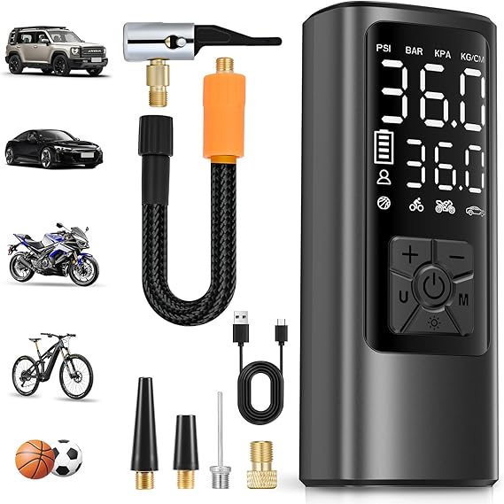 HOVVIDA Tyre Inflator Portable Air Compressor, Cordless Car Tyre Inflator 150 PSI (10.3 Bar), Fast Inflation, Auto Shut-Off, 5200 mAh, LED, Air Pump for Car, Motorcycle, Bike, Ball