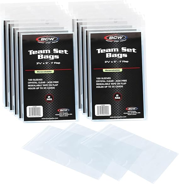 BCW Resealable Team Set Bags for Trading Cards, 100 Count