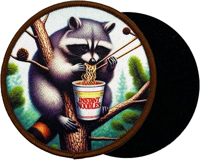 3 Funny Meme Raccoon Eating Instant Noodles Tactical Hook and Loop Patch