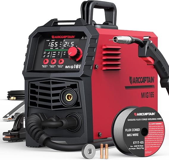 ARCCAPTAIN 165A MIG Welder 110V 220V 4-in-1 Gasless Gas MIG Stick Lift TIG