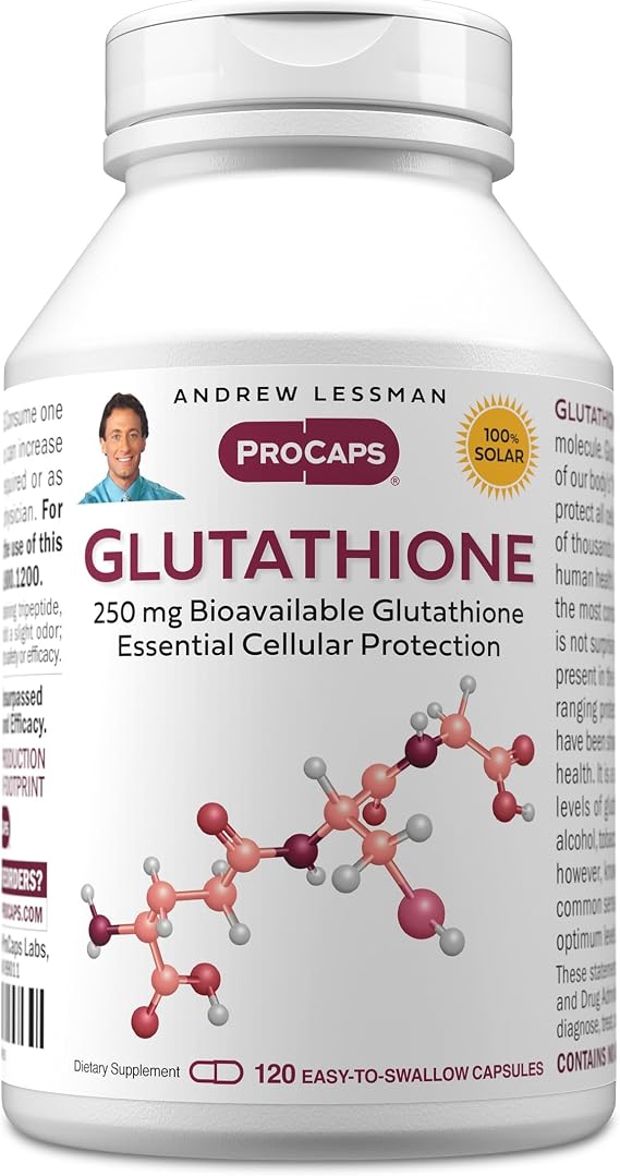 ANDREW LESSMAN Glutathione 250 mg - 120 Capsules - Powerful Antioxidant, Reduces Oxidative Stress. Bioavailable, Protects Cells, Tissues, Organs. Supports Immune Health. Easy-to-Swallow Capsules. | Powerful L-Glutathione, Vitamin C & Glycine formula for antioxidant defense, immune health & healthy aging.