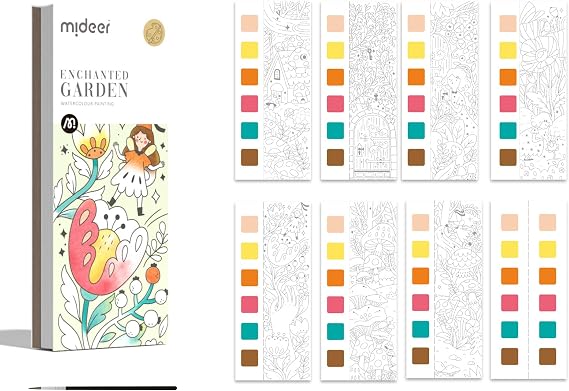 MiDeer Pocket Watercolor Painting Book for Kids Ages 4-8+, Mess Free Paint with Water Coloring Books, Travel Watercolor Kit, Party Favors Arts Crafts Birthday Gifts for Girls - Enchanted Garden