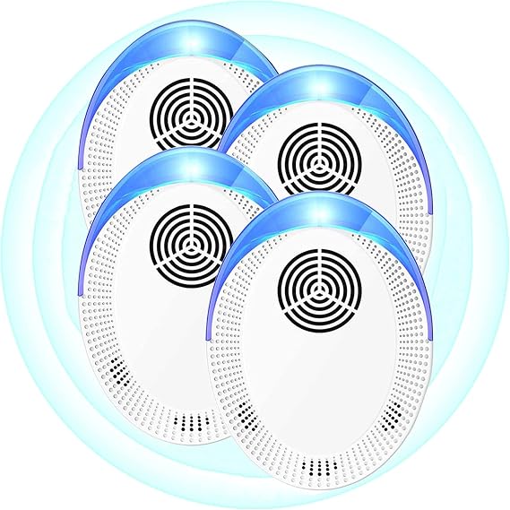 Ultrasonic Pest Repeller Plug In, 4 Pack Plug-In Pest Control Device, Effective for Mosquito, Spider, Fly, Ant, Bed Bug Control, Cockroach, Mouse Repellent Indoor - Safe for UK Homes/Pets