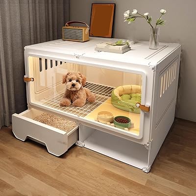 Indoor Cat House Enclosed with Litter Box Easy to Clean, Cat Kennel Outdoor for Small Space, Sturdy Cat Crates for Indoor Cats Easy to AssembleWhite,71  46  52cm