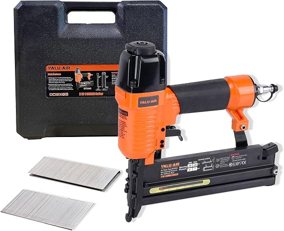 Valu-Air SF5040 Pneumatic Brad Nailer 18 Gauge 2-in-1 Air Nail Gun & Stapler, Lightweight Aluminum Body, Ideal for Woodworking, DIY Projects, Includes Case (Air Compressor Required)