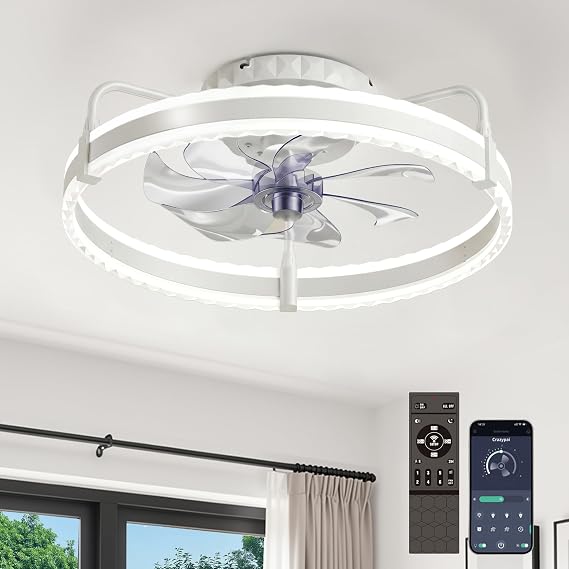 Ceiling Fan with Lights, 20'' Low Profile Ceiling Fans, 3000-6500K Dimmable