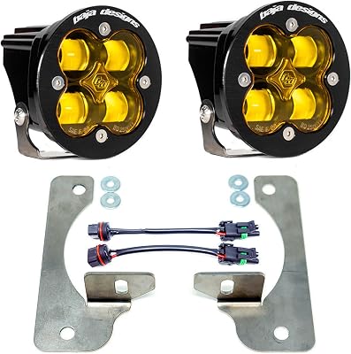 Baja Designs Squadron-R SAE LED Fog Pocket Light Kit for Jeep Gladiator 2020-22, Wrangler JL 2018-22 with OEM Rubicon Bumper Wide Cornering; Amber