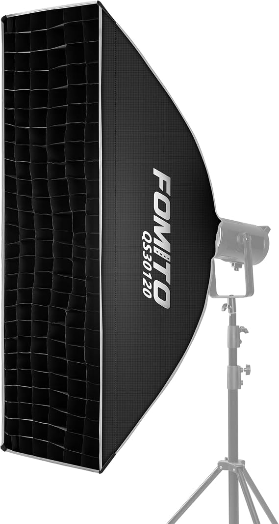 FOMITO 12"x47"/30x120cm Rectangular Softbox, Quick Release Bowens Mount Softbox with Honeycomb Grid, Light Diffusers, Bag for Godox SL-60W SL60IID SL150R SL300R Aputure 120d etc