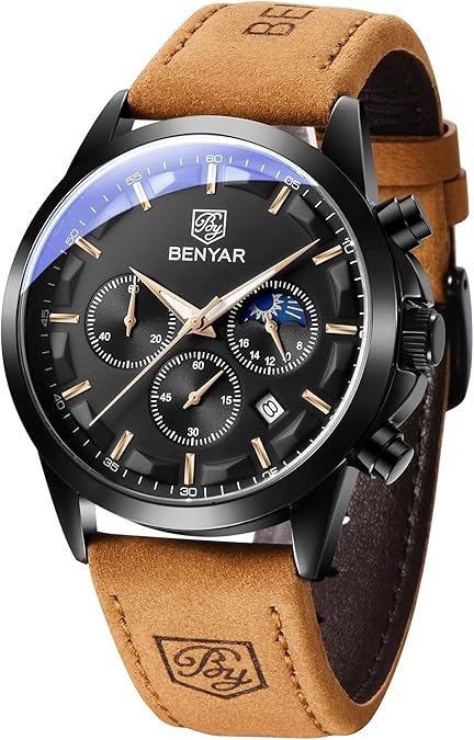 BENYAR Watches for Men Analog Watch Mens Watches Waterproof Watch Silver Watch Quartz Chronograph Date Men's Wrist Watches Stainless Steel Casual Luxury Gifts for Men Unique Mens Dress Watch