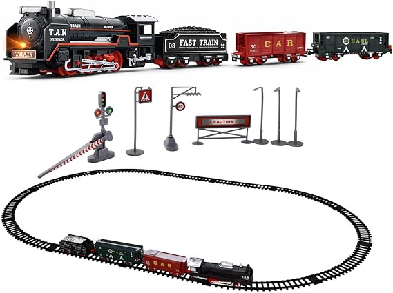 Oyuncak 23 Parça Işıklı Klasik Tren Seti 105Cm 3 Farklı Ray Modeli Pilli Retro Kara Tren Otomatik On Aç Bırak