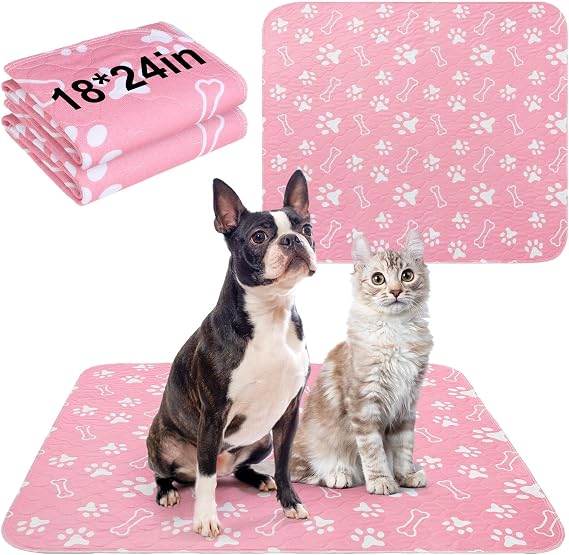 BEAUTYZOO Dog Washable Pee Pad, 18" x 24" Reusable Puppy Pee Pad, Super Absorbent Leak Proof Dog Training Pad, 2 Pack Non-Slip Toilet Pad for Small Medium Dogs Peat Pad Toilet Mat Pink