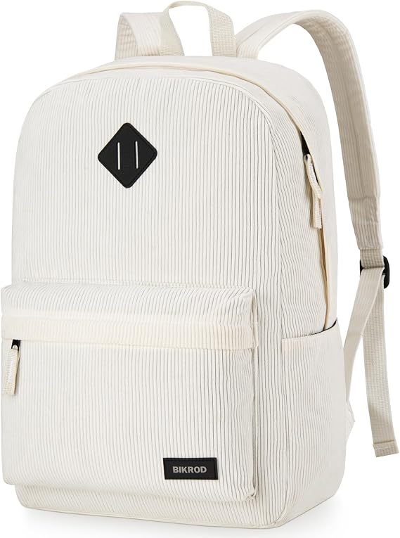 BIKROD Backpack for Girls, Beige School Backpack for Teen Boys, Lightweight Casual Soft Corduroy Backpack for Women, Large Cute Kids Bookbag