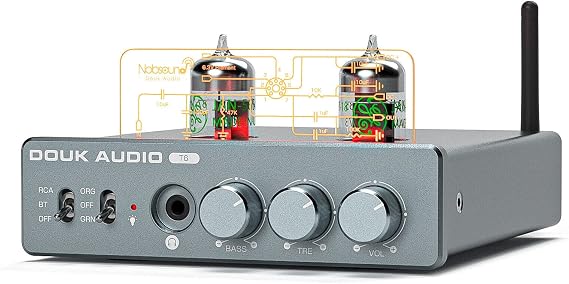 Douk Audio T6 HiFi Tube Amplifier with Bluetooth 5.1 80W×2 Stereo Valve Headphone Amplifier 2 Channel with Treble Bass Adjust