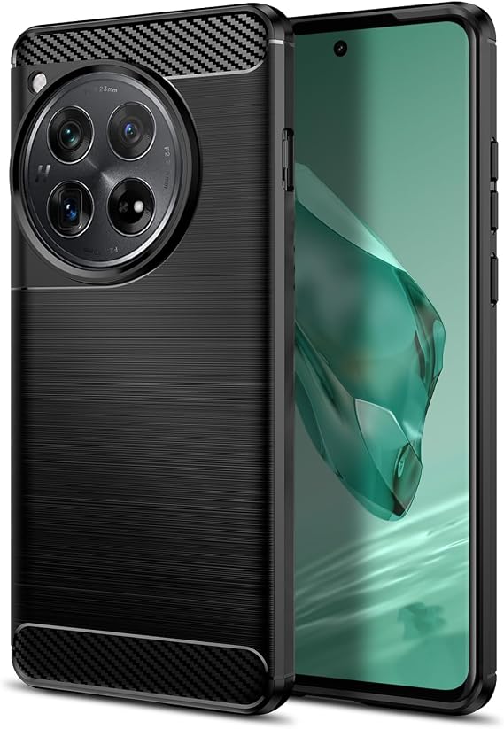Case for OnePlus 12, Slim Fit Phone Cover, Black | Shock-Absorption, Anti-Slip,Anti-Fingerprint, Soft TPU, Carbon Fiber Textures, Rubber Protective