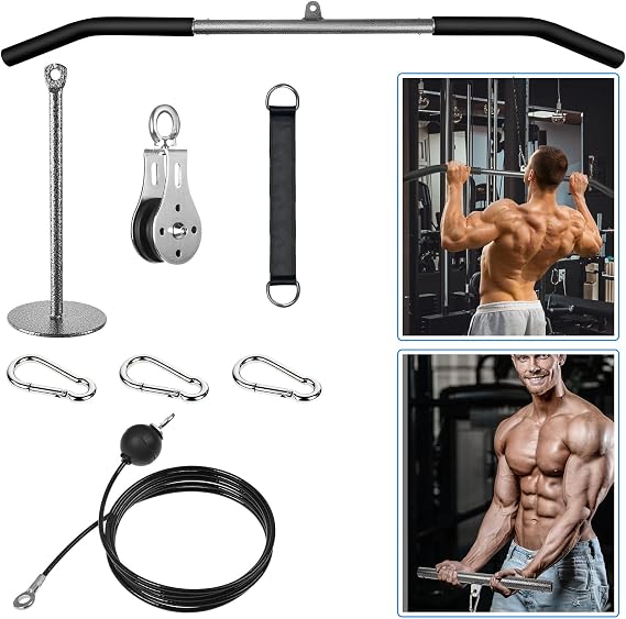 Cable Pulley System Home Gym with 100cm Lat Pull Down Bar Fitness