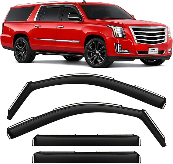 Voron Glass in-Channel Extra Durable Rain Guards for Cadillac Escalade ESV 2015-2020, Window Deflectors, Vent Window Visors, 4 Pieces - 200610