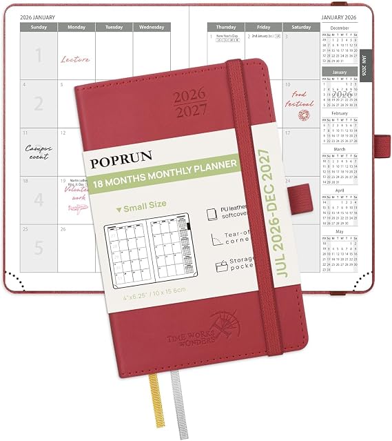 POPRUN Pocket Monthly Planner 2026-2027 (Size-4''x 6.25'') Pocket Calendar