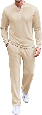 COOFANDY Mens 2 Piece Tracksuit Set Polo Athletic Sweatsuit Quarter Zip Jogging Long Sleeve Casual Sports Outfits