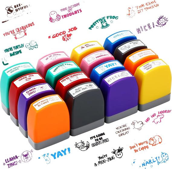 Zhehao 16 Pcs Teacher Stamps for Grading Classroom, Novel Style