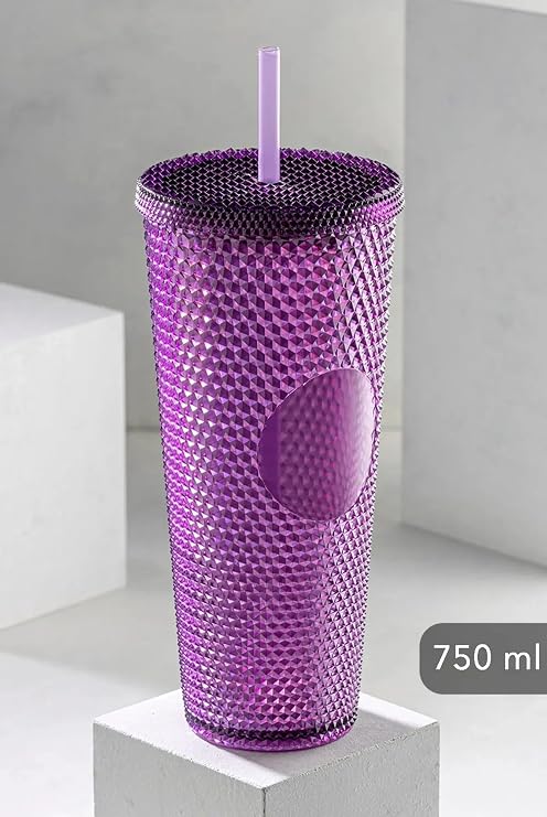 Kristal Desen 750 ml Pipetli Soğuk İçecek/Kahve Bardağı Mor