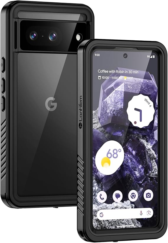 Lanhiem for Google Pixel 8 Case IP68 Waterproof Shockproof Black Pixel 8 mobile phone case 360 degree protective case dustproof outdoor armoured case with built-in screen protector