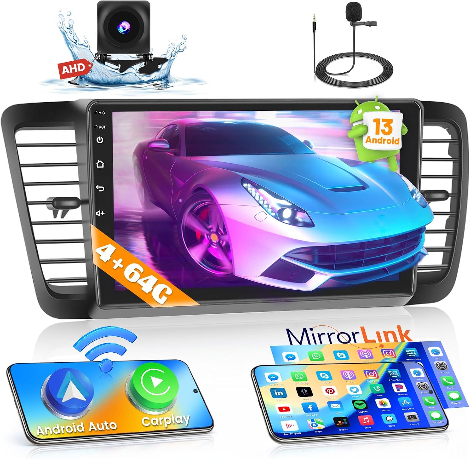 [8-Core 4+64G] Hikity Android 15 Car Stereo for 2005-2009 Subaru Legacy Outback with Wireless Carplay Android Auto, 9 Inch Touch Screen Radio, Bluetooth GPS WiFi 32EQ DSP FM RDS SWC AHD Backup Cam Mic