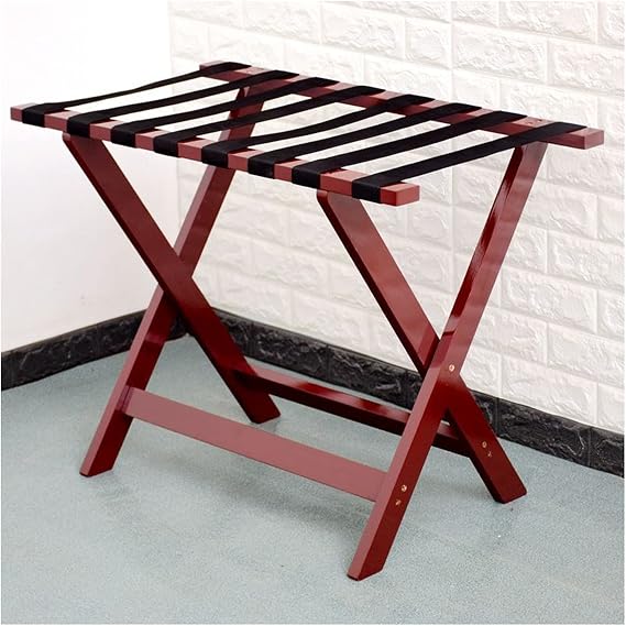 Wooden Luggage Rack Foldable Solid Luggage Stand Double-Layer Luggage Holder No Assembly Required For Bedrooms Guest Rooms Hotels-Red 80Cm L X45Cm W X60Cm H,Red-80cm l x45cm w x60cm h
