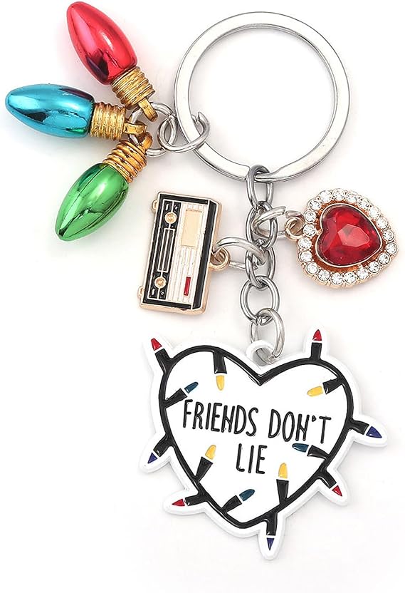 Keychains Gifts for Friends,Classic Dont Lie Keychain with Dazzling Heart Retro Neon Light Radio Pendant,Friendship Style Car Keyring Gifts,for Drama Fan,Sister,Classmate,Birthday,Christmas Gift