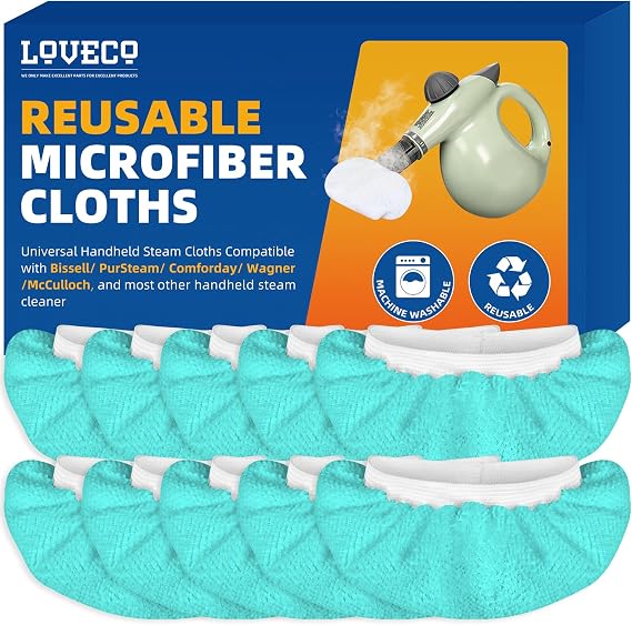 LOVECO Blue Steamer Cloth Covers for Dirty Jobs & Deep Cleaning, 10 Pack | Blue for Dirty Surfaces, White for Garment Care, Color-Coded to Avoid Cross-Contamination, Washable & Reusable