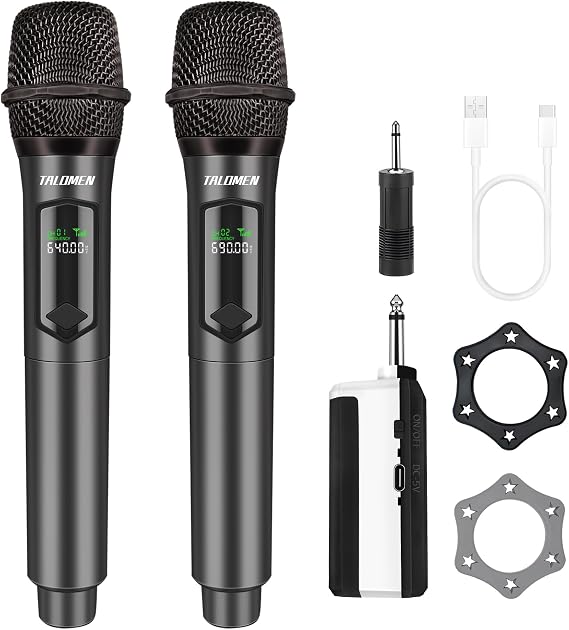 talomen Wireless Microphone,Professional Dual Handheld Cordless Dynamic Mic System with Rechargeable Receiver(160 Ft),Karaoke Microphone Set for Singing,Karaoke,Wedding,DJ,Party,Speech,Church,K60-2
