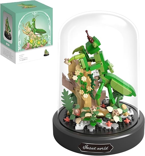 Mantis Insect Building Blocks Set – 400PCS Animal Micro Building Bricks Kit with Display Box, Nature Model Collection, Home Office Decor, STEM Education Toy, for Adult and kid