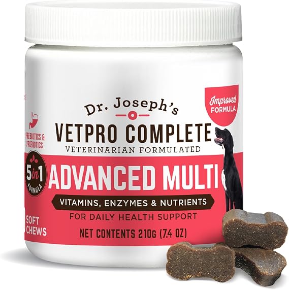 Dr. Joseph's VetPro Complete Multivitamin Dog Supplement, 60 Count (Small Dog 60 Days Supply), 5 in 1 Chew with Vitamins, Enzymes &