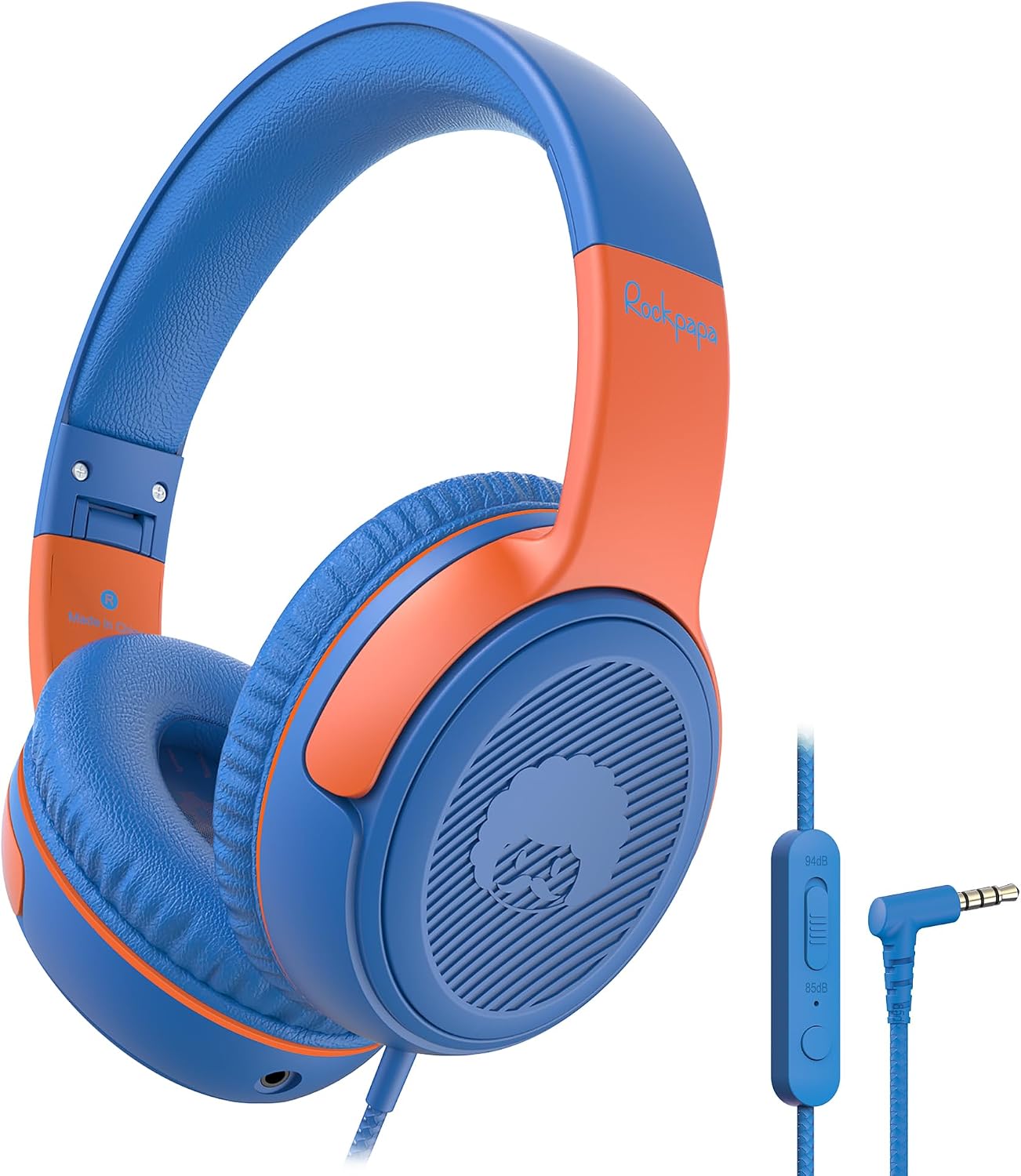 rockpapa ロックパパ Share 1 キッズヘッドフォン 有線 マイク&共有ポート付き 85dB/94dB 音量制限 かわいい 折りたたみ式 学生 子供 男の子 女の子 ヘッドフォン 学校/教室/旅行用 ブルー/オレンジ