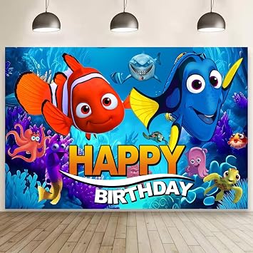Finding Nemo Wall Decor for Birthday Decorations, Finding Nemo Backdrop for Kids Birthday Party Supplies (5x3ft)