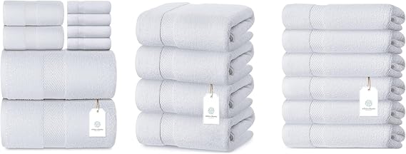White Classic 8-Piece White Towel Set [2 Bath Towels, 2 Hand Towels, 4 Washcloths], 4 Bath Towels 27 x 54, 6 Hand Towels 16 x 30 | Cotton, Highly Absorbent and Quick Dry for Hotels, Spa and Bathroom