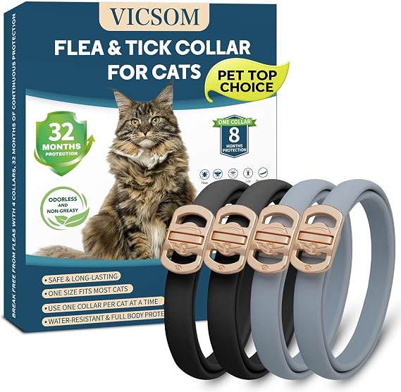 VICSOM Flea Collar for Cats, Flea and Tick Prevention for Cats, 4 Pack
